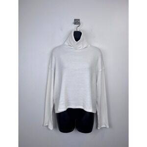 Enza Costa Women Ribbed Turtleneck Sweater White Long Sleeve Size Large